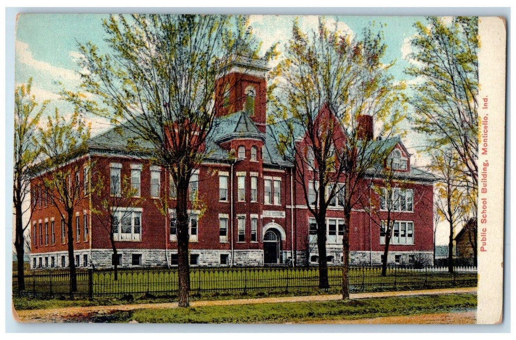 c1910 Public School Building Monticello Indiana IN Antique Unposted Postcard