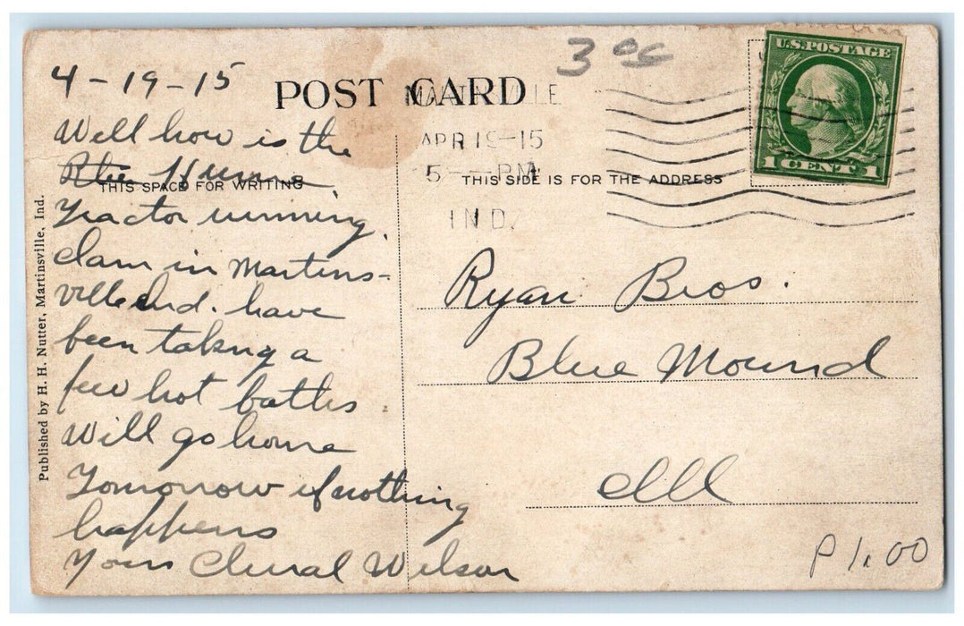 1915 National Sanitarium Martinsville Indiana IN Antique Posted Postcard