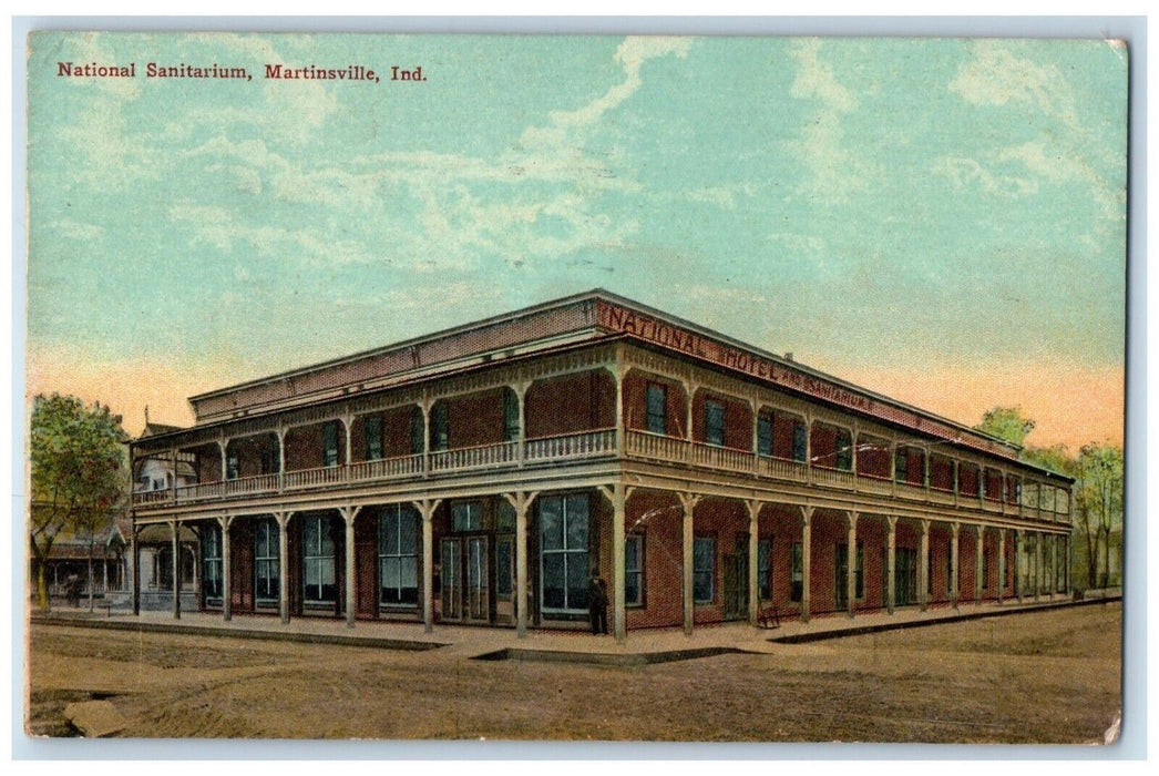 1911 National Hotel and Sanitarium Martinsville Indiana IN Antique Postcard