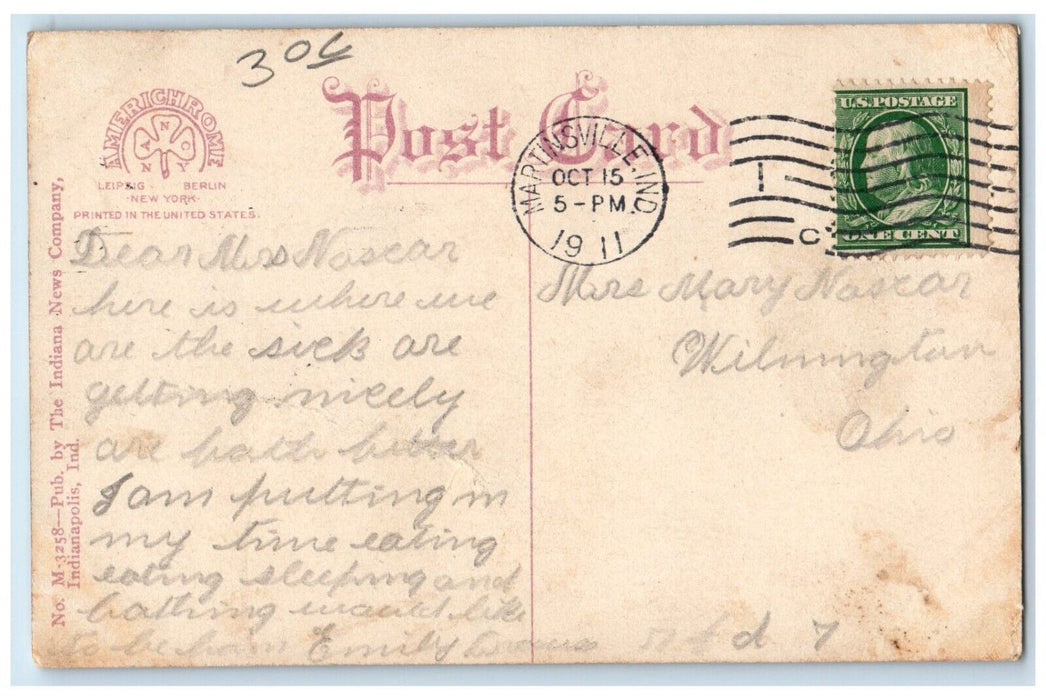 1911 National Hotel and Sanitarium Martinsville Indiana IN Antique Postcard