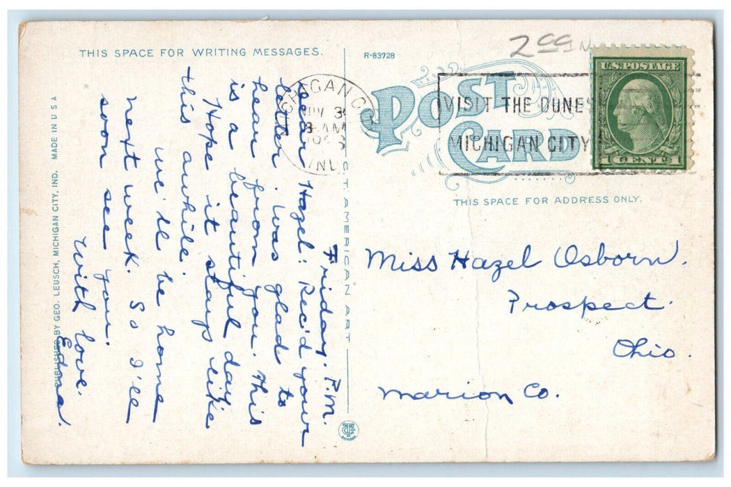 1936 Sheridan Beach Hotel Sheridan Beach Michigan City Indiana IN Postcard