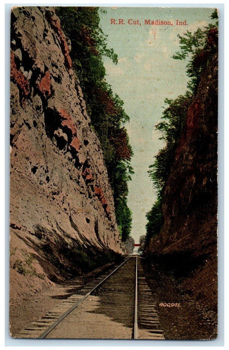 1909 Railroad Cut Madison Indiana IN Posted Antique Valentine & Sons Postcard