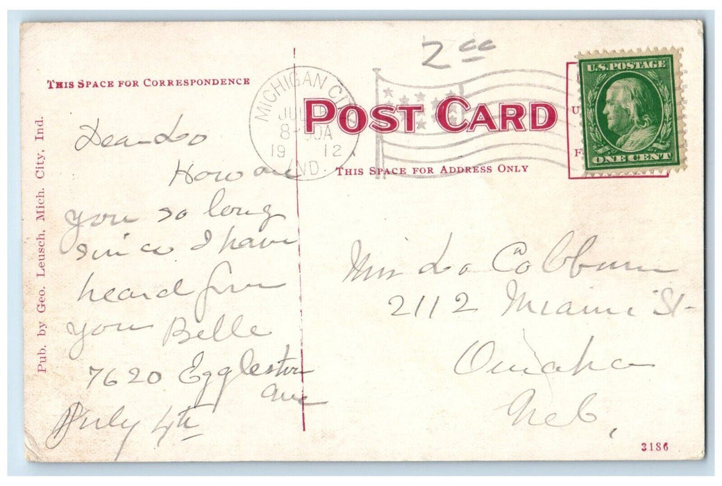 1912 Passenger Boat Leaving for Chicago Michigan City IN Posted Postcard