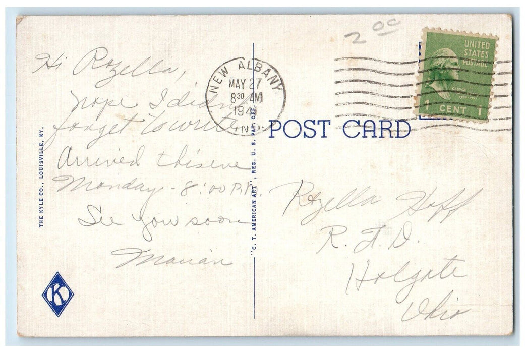 1941 Gymnasium High School New Albany Indiana IN Vintage Posted Kyle Co Postcard