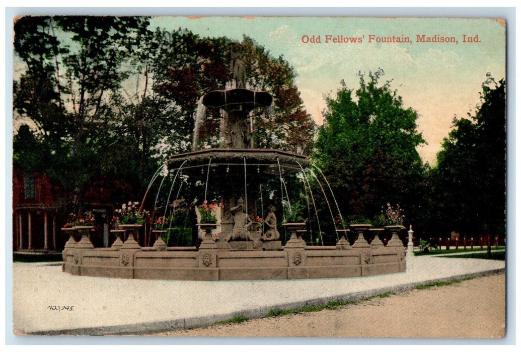 1909 Odd Fellows Fountain Madison Indiana IN Antique Posted Postcard