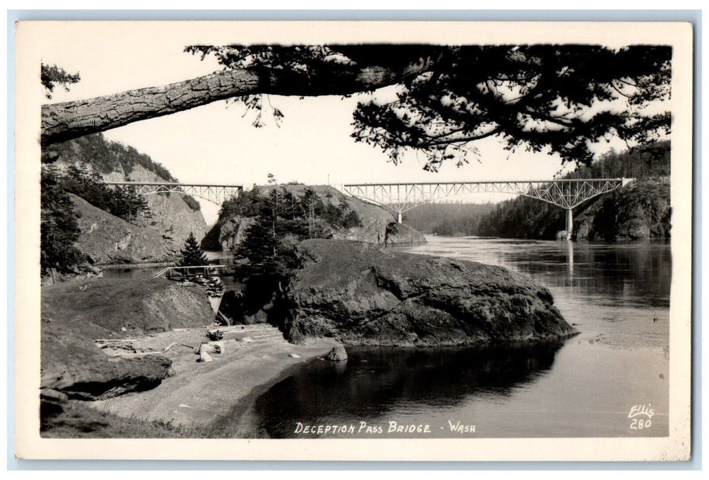 c1940's Deception Pass Bridge Washington WA Ellis Vintage RPPC Photo Postcard