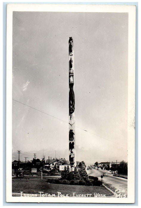 c1940's Indian Totem Pole Cars Everett Washington WA Ellis RPPC Photo Postcard