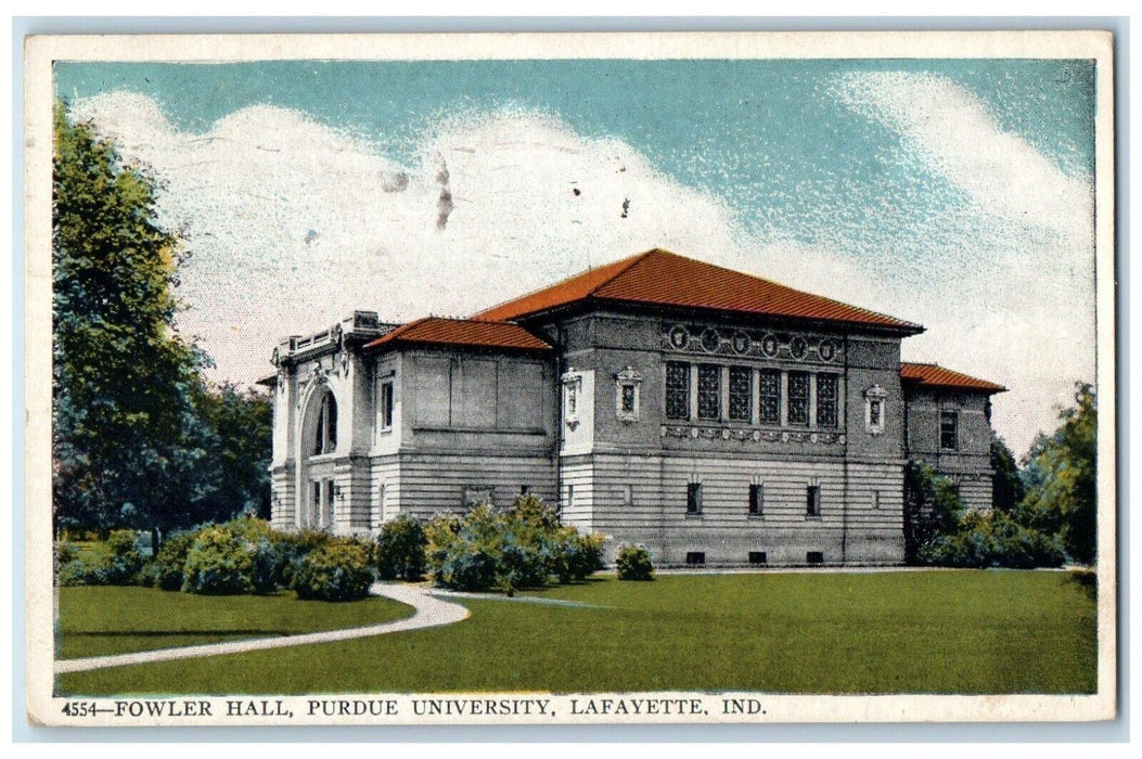 1924 Fowler Hall Purdue University Lafayette IN Vintage Posted Postcard