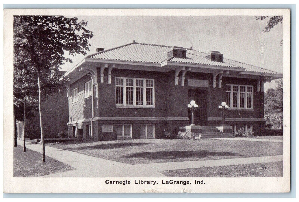 1928 View of Carnegie Library LaGrange Indiana IN Vintage Posted Postcard