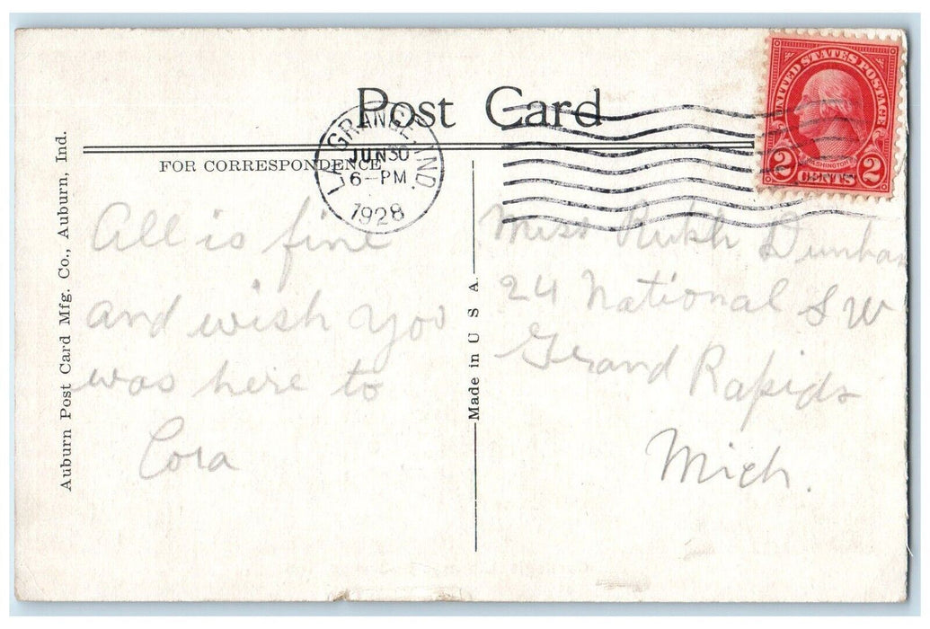 1928 View of Carnegie Library LaGrange Indiana IN Vintage Posted Postcard