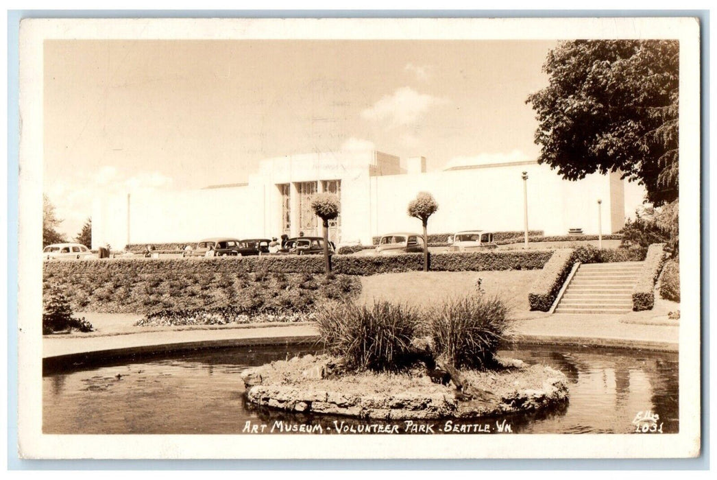 1945 Art Museum Volunteer Park Cars Seattle Washington WA RPPC Photo Postcard