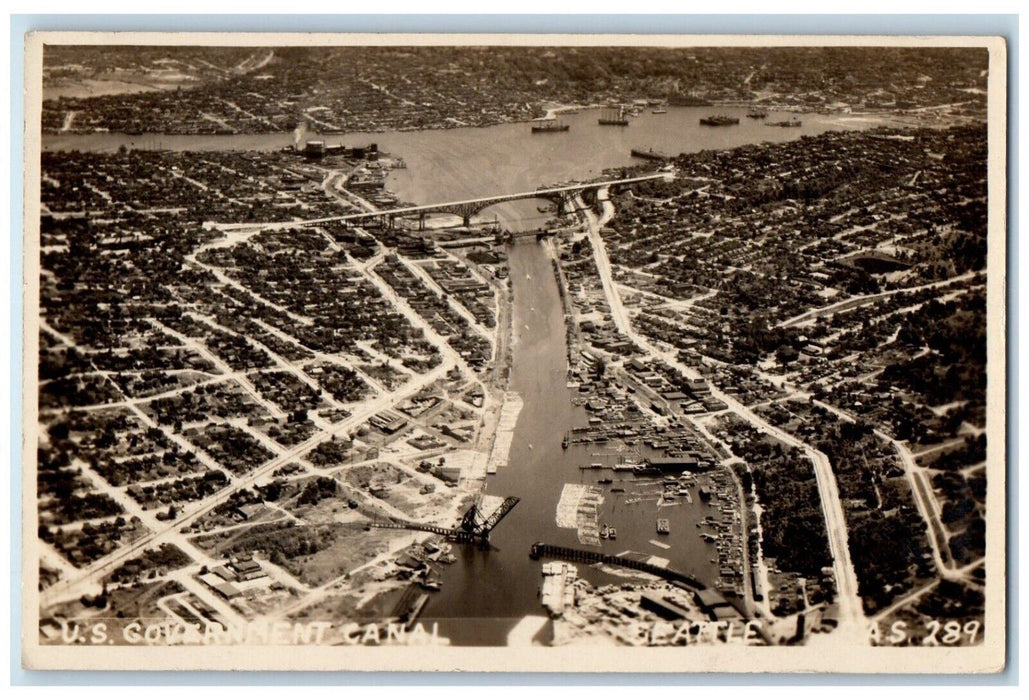 Aerial View of US Government Canal Seattle Washington WA RPPC Photo Postcard