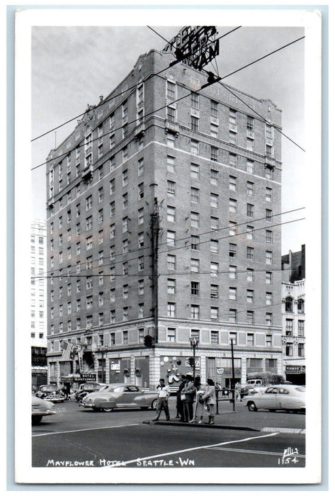 Mayflowers Hotel Building Cars Seattle Washington WA Ellis RPPC Photo Postcard