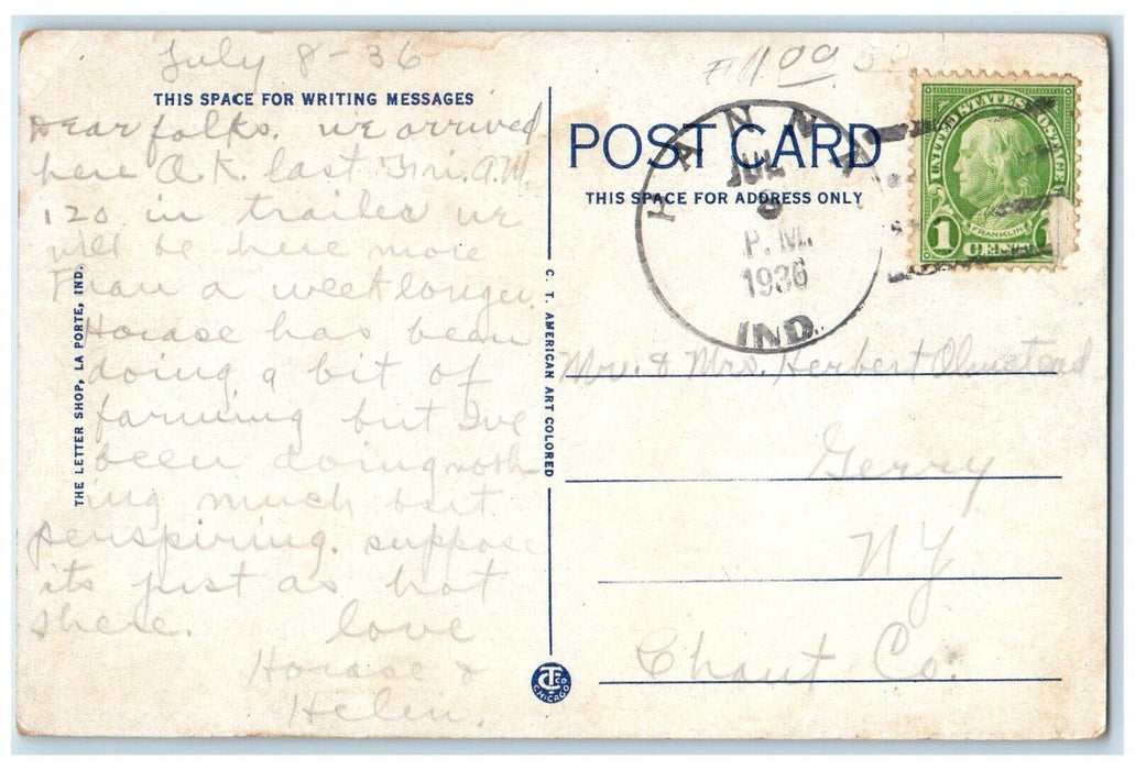 1936 Band Stand Fox Park La Porte Indiana IN Hanna IN Posted Postcard