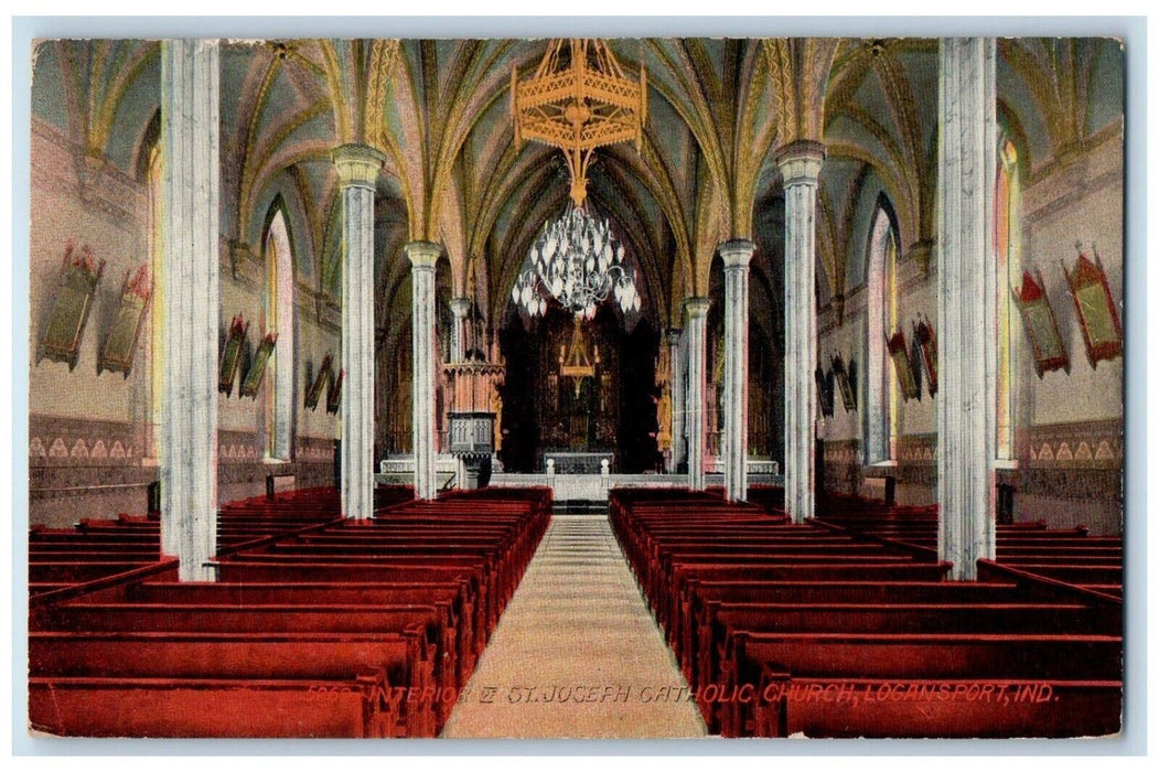 1914 Interior of St. Joseph Catholic Church Logansport Indiana IN Postcard