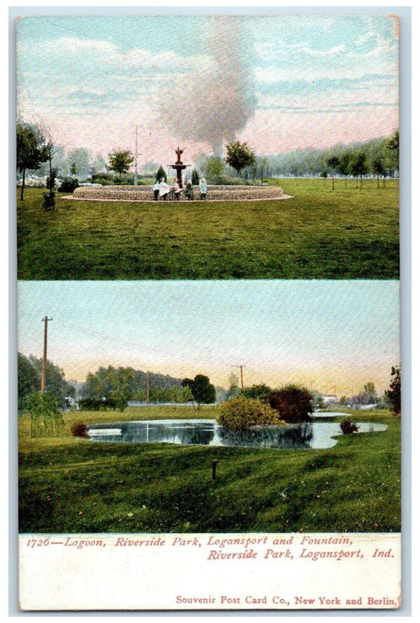 c1905 Lagoon Riverside Park Logansport Fountain Indiana IN Multiview Postcard