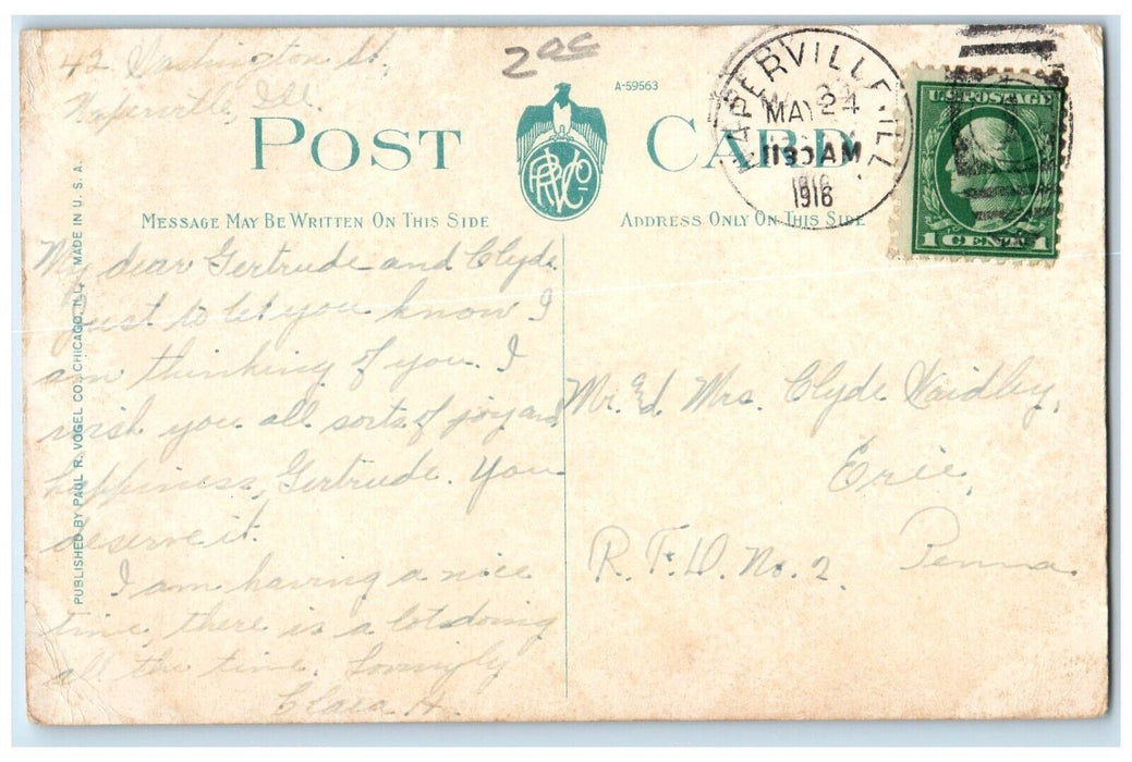 1916 West Side High School City Of Lights Exterior Aurora Illinois IL Postcard