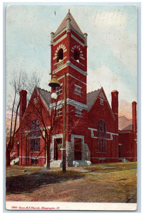 1907 Grace M.E. Church Chapel Exterior Building Bloomington Illinois IL Postcard