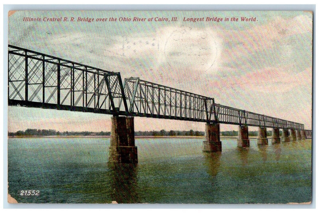 1908 Illinois Central R.R. Steel Bridge Ohio River Lake Cairo Illinois Postcard