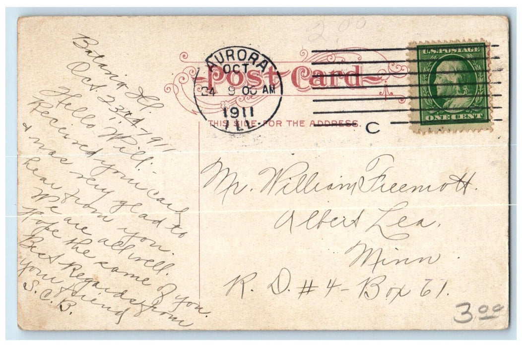 1911 Old Glory City Of Lights Street Road Waving Over Aurora Illinois Postcard