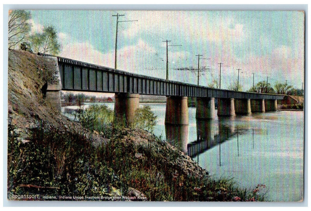 1910 Indiana Union Traction Bridge Over Wabash River Logansport IN Postcard