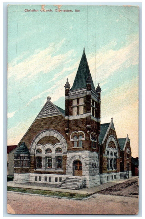 1912 Christian Church Chapel Exterior Building Charleston Illinois IL Postcard