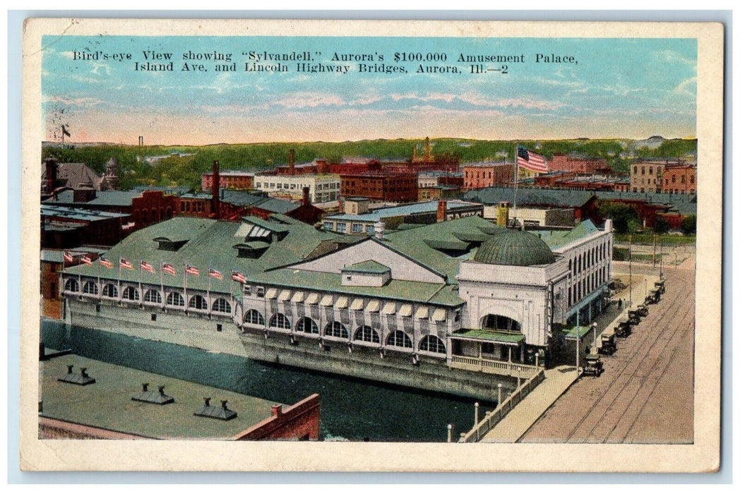 1920 Birds Eye View Sylvandeli Aurora Amusement Palace Aurora Illinois Postcard