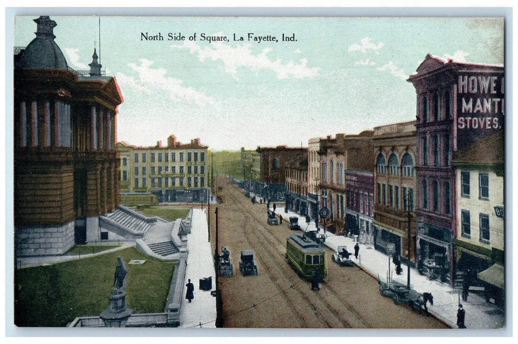 c1910 Business Section North Side of Square Lafayette Indiana IN Postcard