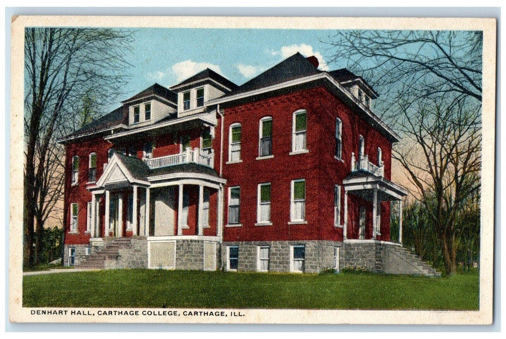 c1920 Denhart Hall Carthage College School Exterior Carthage Illinois Postcard