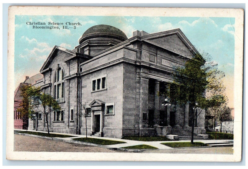 c1920 Christian Science Church Chapel Exterior Bloomington Illinois IL Postcard