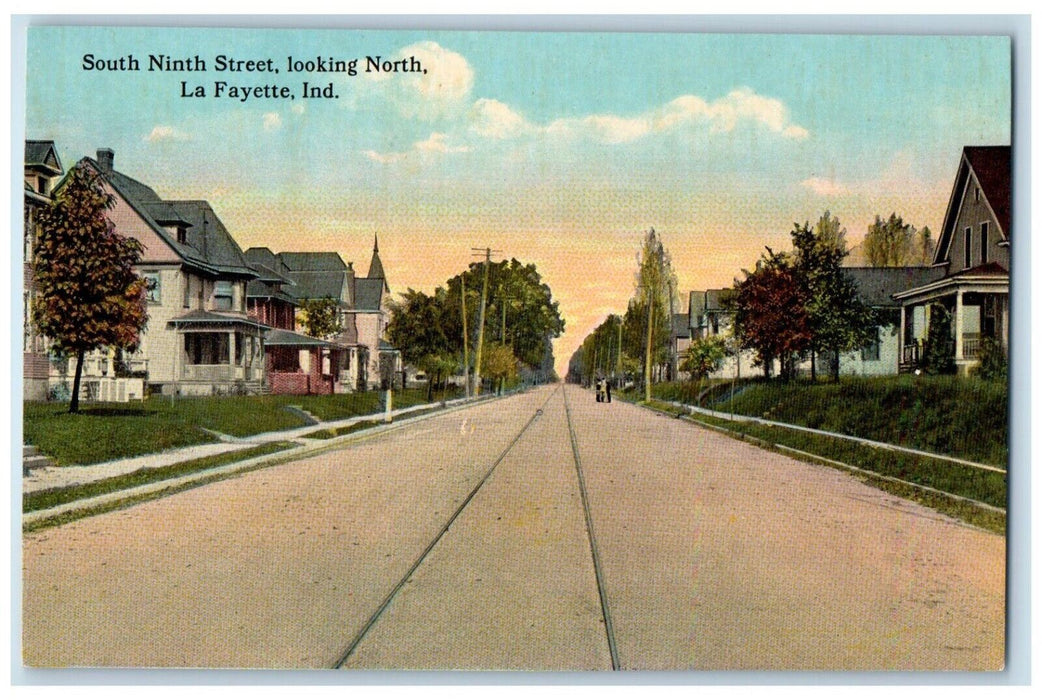 c1910 South Ninth Street Looking North La Fayette Indiana IN Antique Postcard