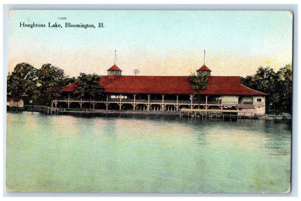 c1910 Houghtons Lake Exterior Building River Lake Bloomington Illinois Postcard