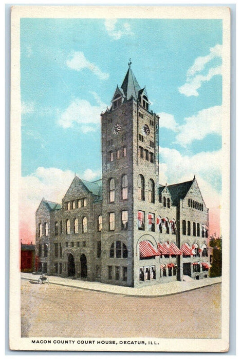 c1920 Macon County Court House Exterior Building Road Decatur Illinois Postcard