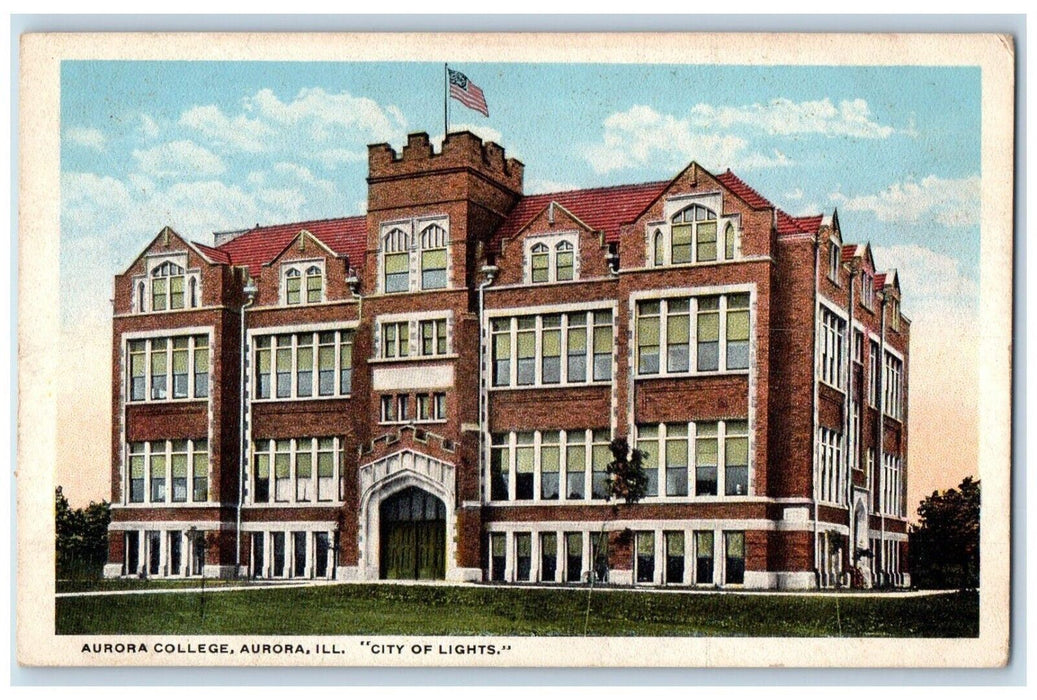 c1920 Aurora College City Of Lights Exterior Building Aurora Illinois Postcard