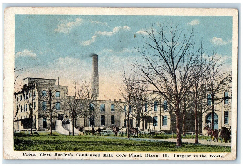 1923 Front View Borden's Condensed Milk Plant Factory Dixon Illinois IL Postcard