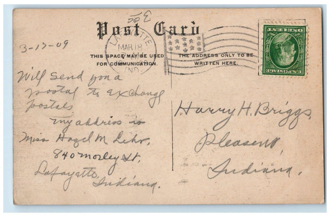 1909 Second Presbyterian Church La Fayette Indiana IN Posted Antique Postcard