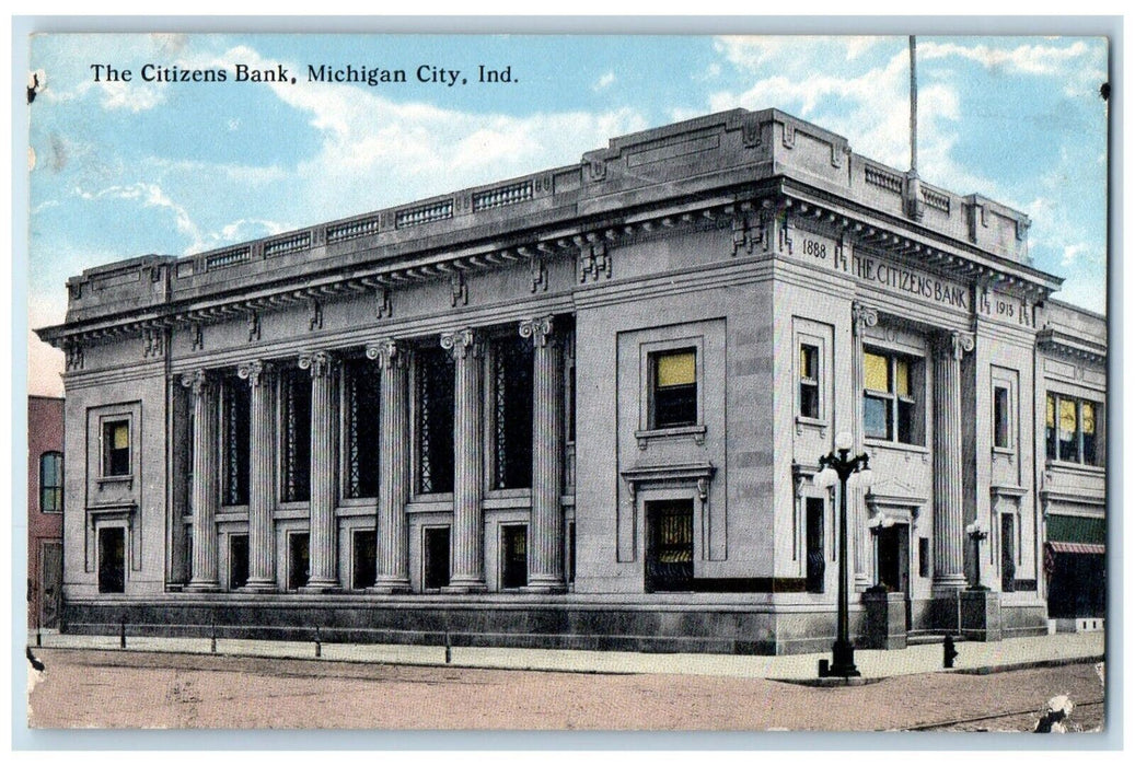 c1930's The Citizens Bank Building Michigan City Indiana IN Vintage Postcard