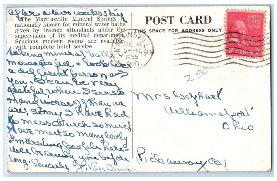 1955 Martinsville Mineral Springs Home Lawn Martinsville Indiana IN Postcard