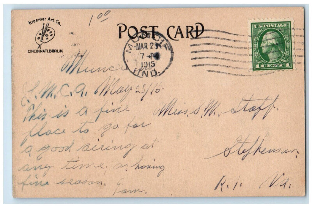 1915 Scene In McCulloch Park Muncie Indiana IN Posted Antique Postcard