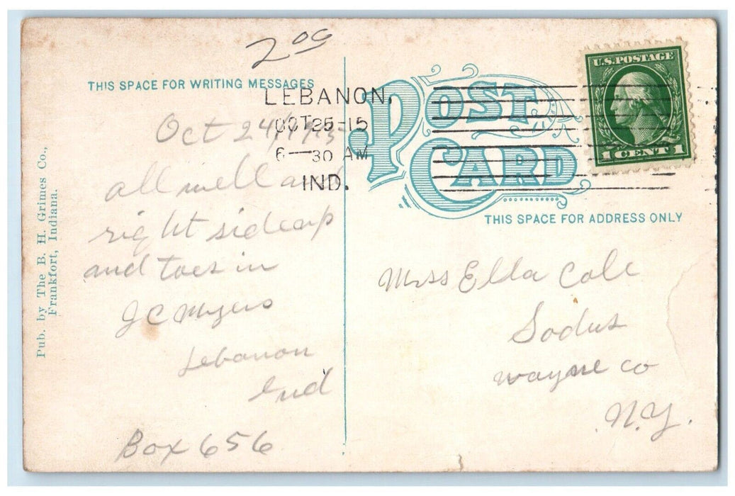 1915 First Baptist Church Lebanon Indiana IN Posted Antique Postcard