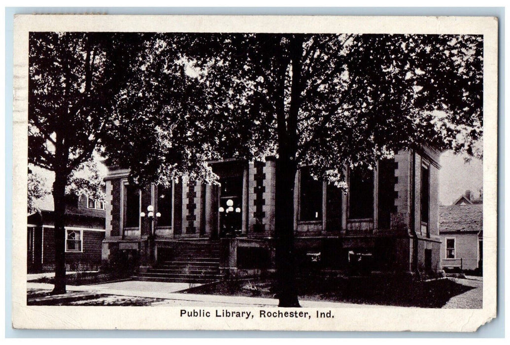 1926 Public Library Building And Trees Rochester Indiana IN Vintage Postcard