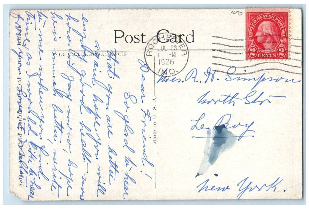 1926 Public Library Building And Trees Rochester Indiana IN Vintage Postcard