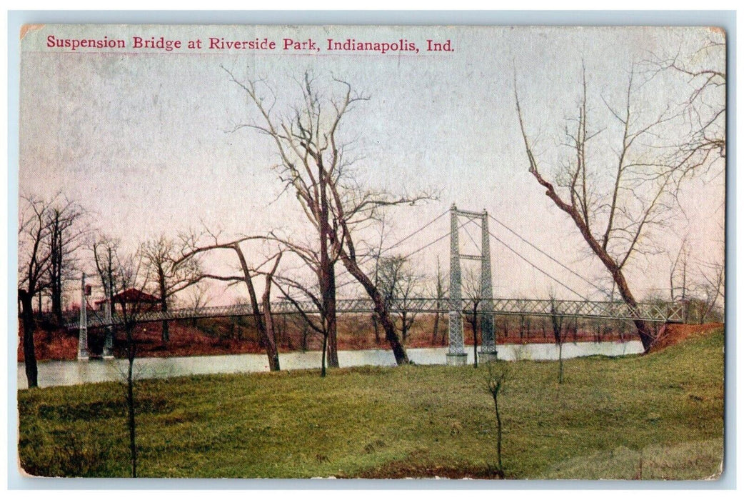1909 Suspension Bridge Riverside Park Indianapolis Indiana IN Vintage Postcard