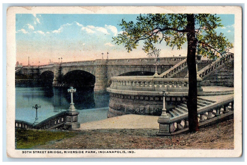 1917 30th Street Bridge Riverside Park Indianapolis Indiana IN Vintage Postcard