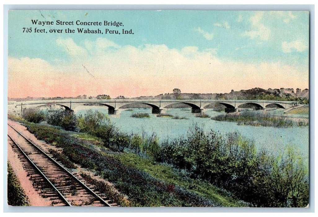 c1910's Wayne Street Concrete Bridge Wabash Peru Indiana IN Antique Postcard