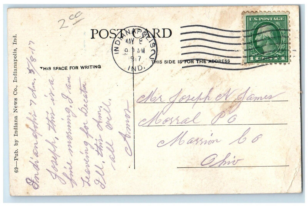 1917 Soldiers Monument Skyscraper District Indianapolis Indiana Vintage Postcard