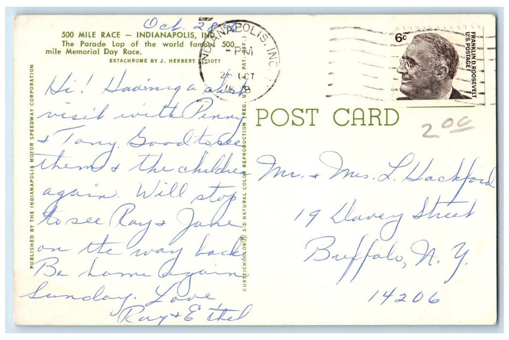 1968 Mile Race Parade Lap Crowd Indianapolis Indiana IN Antique Vintage Postcard