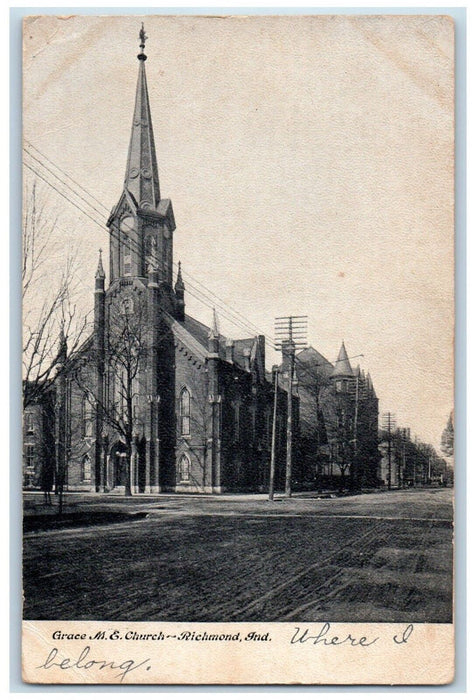 c1905 Grace ME Church Scene Street Richmond Indiana IN Posted Antique Postcard