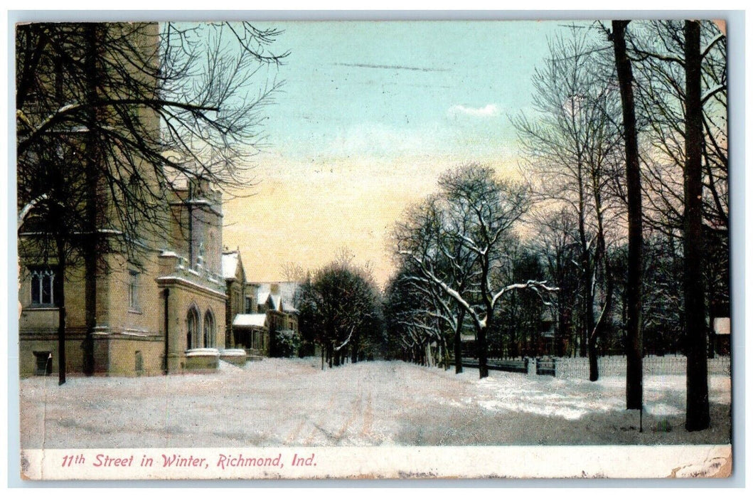 1910 View Of 11th Street In Winter Richmond Indiana IN Posted Antique Postcard