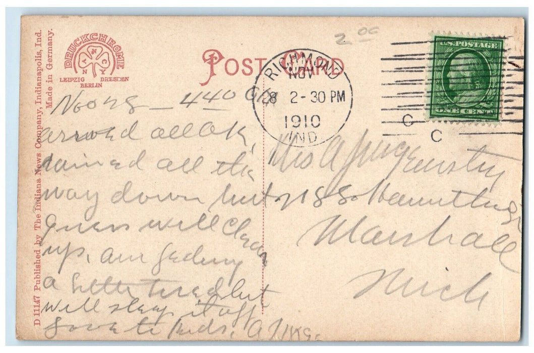 1910 View Of 11th Street In Winter Richmond Indiana IN Posted Antique Postcard